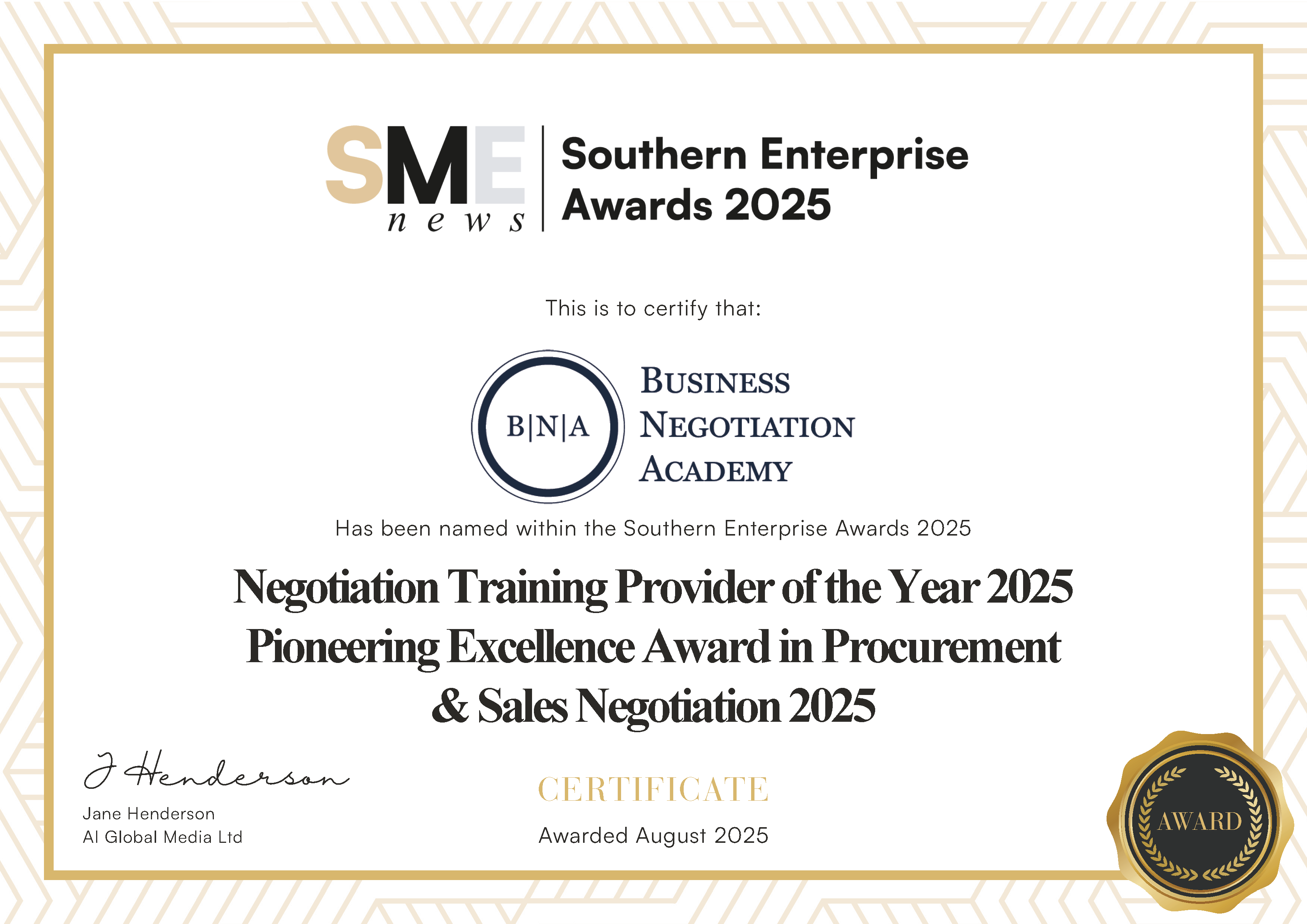 Negotiation Training Provider of the Year 2025